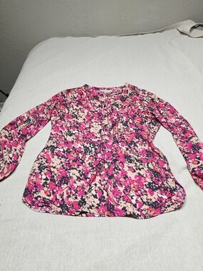 LOFT Pink and Navy Floral Blouse